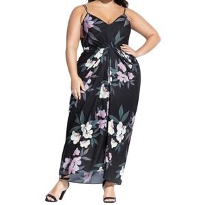 New CITY CHIC  Maxi Dress Women's L‎ /20 Plus Floral Cóctel Party Orchid Long